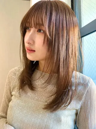 セミロング カラー パーマ kazuki【顔周り ×レイヤーカット】のヘアスタイル