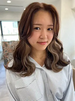 セミロング カラー パーマ AIRI🦋ブリーチ /レイヤー🦋のヘアスタイル