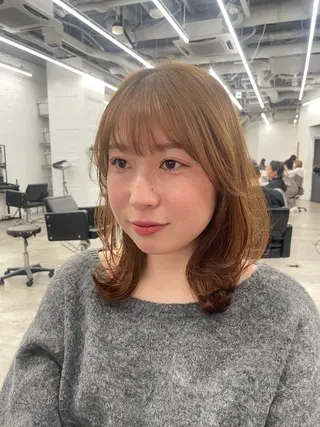 ミディアム カラー パーマ 髪質改善/縮毛矯正/ 透明感🩵NANAのヘアスタイル
