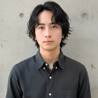 ミディアム パーマ メンズ ハッシュカット 田窪珠妃のヘアスタイル