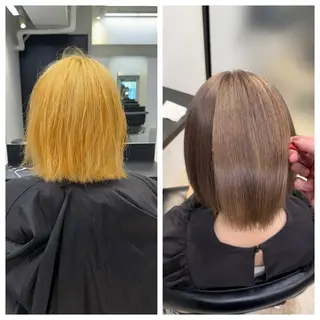ショート け んブリーチ縮毛矯正のヘアスタイル