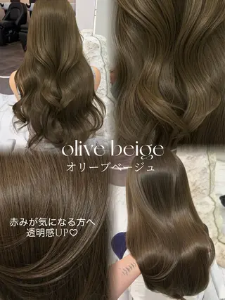 ロング カラー パーマ TOMO/ブリーチ 無しオリーブのヘアスタイル