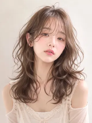 ミディアム パーマ 抜きっぱなしブロンド /ハイトーン/カナタのヘアスタイル
