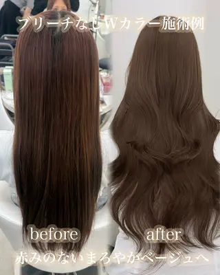 ロング カラー miyuu/ベージュ ブリーチなしWカラーのヘアスタイル