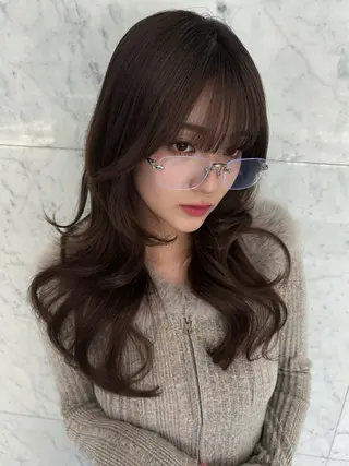 ロング カラー 新宿♥ハッシュカット 暖色カラー♥Unaのヘアスタイル