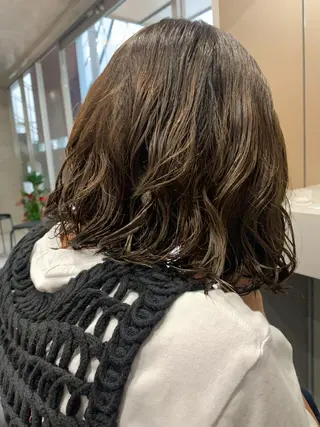 セミロング パーマ ボブパーマコテ巻き風 パーマNo1深江秀平のヘアスタイル