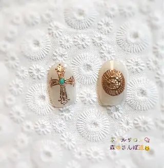ネイル ショートネイル 森のさんぽ道のネイルデザイン