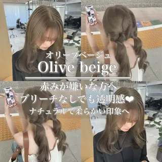セミロング カラー ヘアアレンジ ベージュグレージュ 💕しゅーじ💕のヘアスタイル