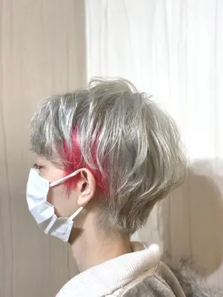セミロング カラー ヘアアレンジ メンズ ✨錦糸町ブリーチ/ ホワイトカラー皇気✨のヘアスタイル