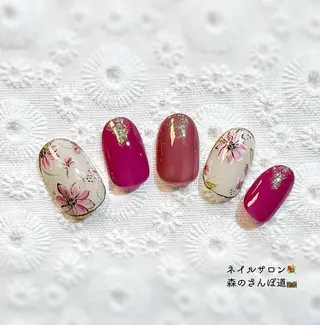 ネイル ショートネイル 森のさんぽ道のネイルデザイン