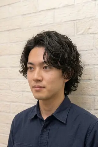 セミロング パーマ メンズ 【メンズ特化】セン ターパート/保坂太一のヘアスタイル