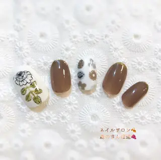 ネイル ショートネイル 森のさんぽ道のネイルデザイン