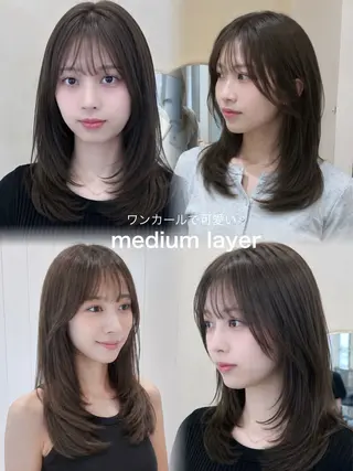 セミロング カラー ブリーチなしWカラー ／レイヤー🎀マリノのヘアスタイル