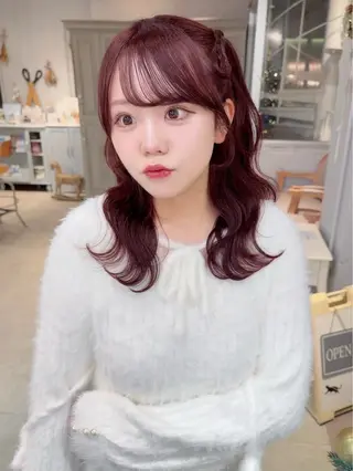 セミロング ヘアアレンジ 無料カットモデル💞 ピンク💞みどりのヘアスタイル