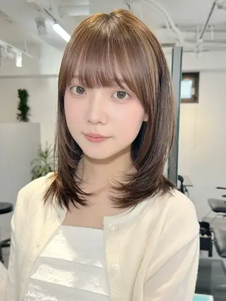 ミディアム カラー 池袋/小顔レイヤー/ 顔まわり/taigaのヘアスタイル