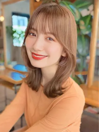 ミディアム 縮毛矯正/小顔前髪 ボブ 秋本凌汰のヘアスタイル