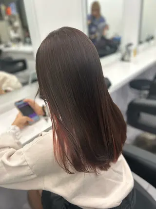 セミロング カラー パーマ ヘアアレンジ メンズ キッズ ブリーチなしカラー/ ブラウン/レイヤーのヘアスタイル