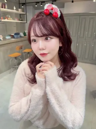 セミロング ヘアアレンジ 無料カットモデル💞 ピンク💞みどりのヘアスタイル