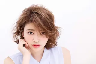 ミディアム カラー パーマ 大人ボブ透明感カラー 岡崎武のヘアスタイル
