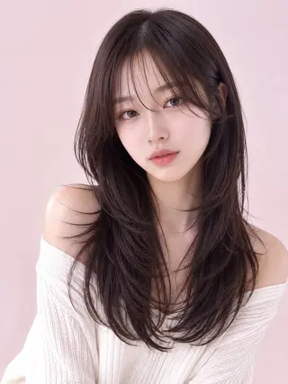 ロング 新宿/韓国レイヤー/ 顔まわり透明感カラーのヘアスタイル
