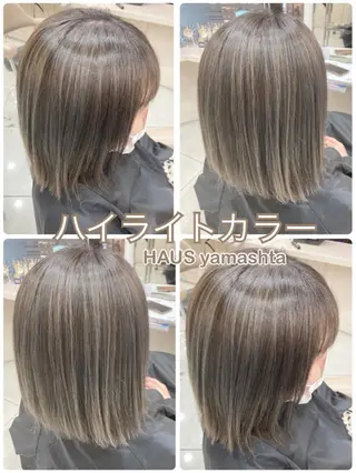 セミロング カラー あやか 白髪ぼかしハイライトのヘアスタイル