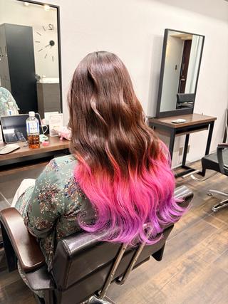 ロング カラー ✨ブリーチ髪質改善 ✨デザインカラーのヘアスタイル