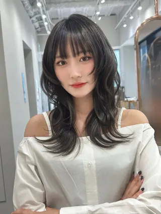 セミロング カラー 縮毛矯正 髪質改善 韓国風レイヤー 吉田のヘアスタイル