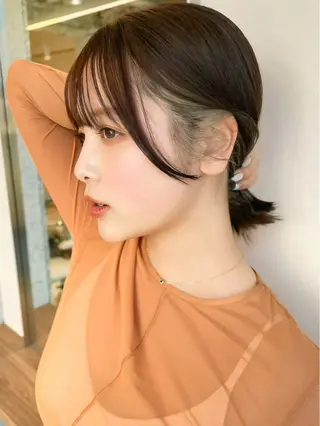ミディアム 縮毛矯正/小顔前髪 ボブ 秋本凌汰のヘアスタイル
