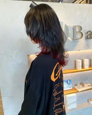 ミディアム カラー 福田 ボブ.ウルフのヘアスタイル