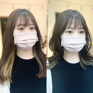 ミディアム カラー パーマ ヘアアレンジ メンズ キッズ ネイル マツエク・マツパ アイブロウ 似合せレイヤー/ 柔らか透明感カラーのヘアスタイル