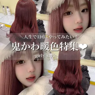 ロング 赤髪/ワインレッド/ 韓国系 まなかのヘアスタイル