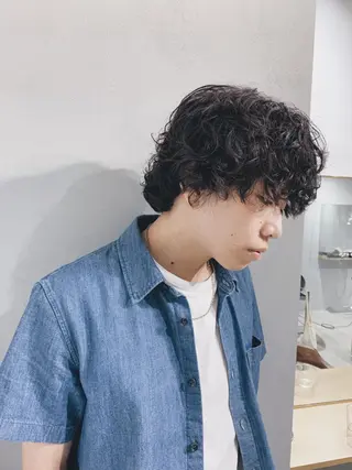 ショート パーマ メンズ ボブパーマコテ巻き風 パーマNo1深江秀平のヘアスタイル