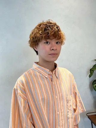 ショート カラー パーマ メンズ 艶透明感カラー/ ルーズパーマ/田中のヘアスタイル