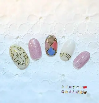 ネイル ショートネイル 森のさんぽ道のネイルデザイン