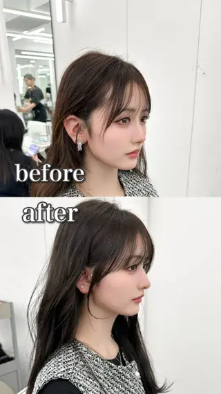 セミロング 前髪顔まわりカット 🌈中村海聖のヘアスタイル