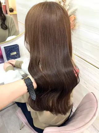 セミロング カラー あみ/暗髪オリ ーブ特化🍃髪質改善のヘアスタイル