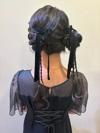 ロング ヘアアレンジ ボウ🪞早朝ヘア /メイク/マツパのマツエク・マツパデザイン