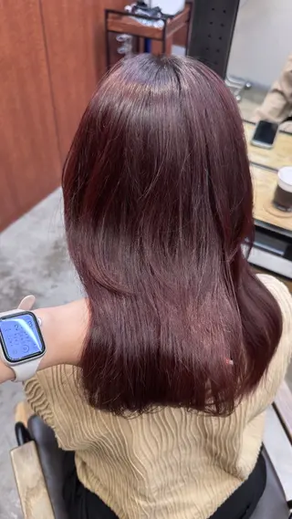 カラー 縮毛矯正/暖色カラー ピンクベージュのヘアスタイル