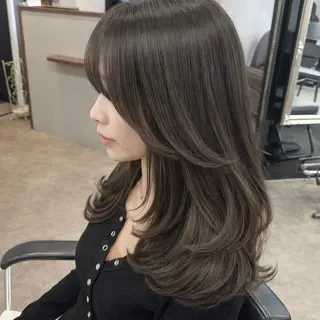 ミディアム カラー 髪質改善カラー韓国風 レイヤーtudaのヘアスタイル