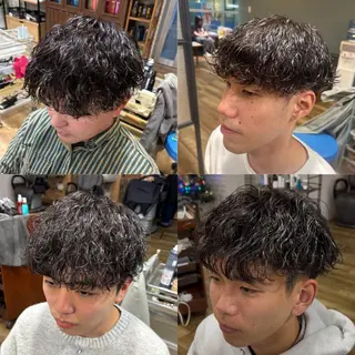 ミディアム パーマ メンズ 鶴田 将清のヘアスタイル