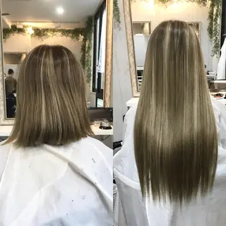 ロング カラー 大阪レミーエクステ チビ編み込みのヘアスタイル