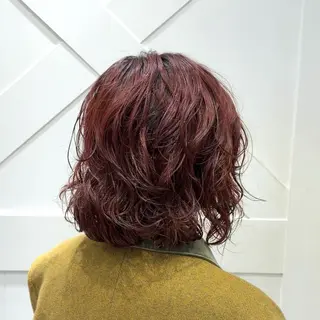 ミディアム カラー パーマ 横浜パーマ🌐ボブ✨ 暖色カラーもえかのヘアスタイル