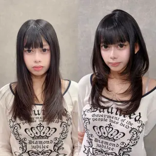 ミディアム がわ/ハイレイヤー /ハイトーンカラーのヘアスタイル