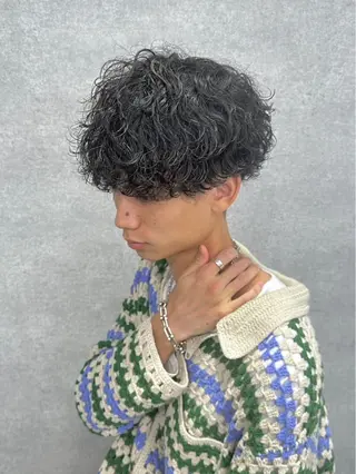ショート パーマ メンズ *モデル募集🤍横浜 透明感カラー🫧のヘアスタイル