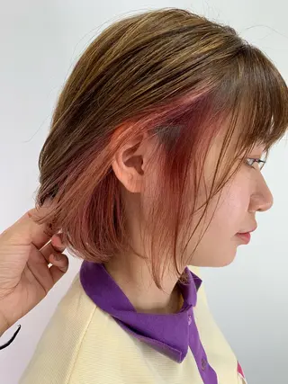 ミディアム カラー パーマ ヘアアレンジ ネイル マツエク・マツパ ボブ×縮毛矯正👑 心斎橋/高城涼也のヘアスタイル