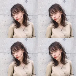 ミディアム カラー パーマ ヘアアレンジ 松田 亮葉のヘアスタイル