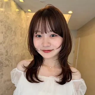 セミロング カラー 顔周りレイヤー꙳⋆ ミディアム⌇SAKIのヘアスタイル