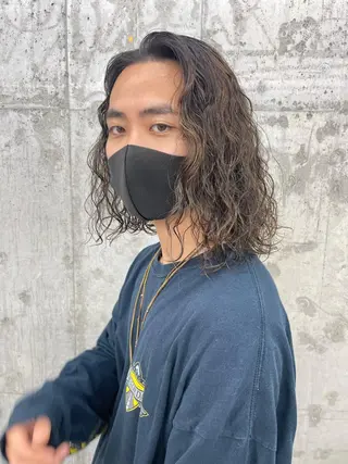 ロング パーマ メンズ 【ボブ/ハイトーン /ナチュラル】HIIのヘアスタイル
