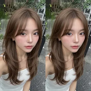 セミロング 簡単ワンカールレイ ヤーカット清水隆央のヘアスタイル