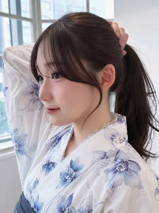 ロング 表参道小顔カット前髪 割れ改善クロスパーマのヘアスタイル